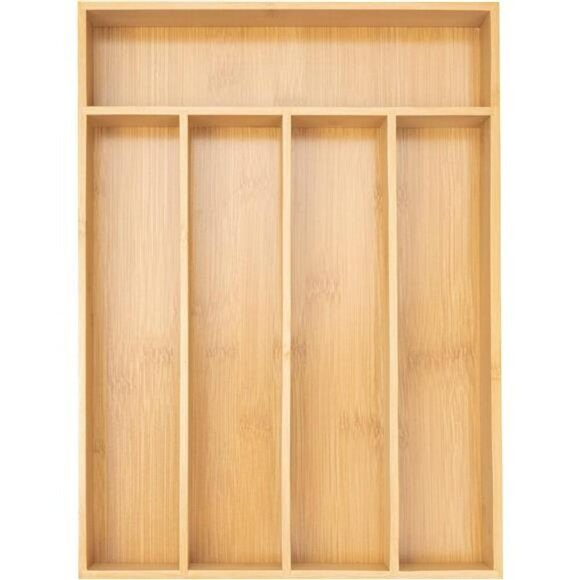 Bamboo Kitchen Drawer Organizer Utensil Cutlery Flatware Tray 5 Slot Holder - Picture 1 of 7
